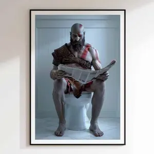God of War Poster - Funny Kratos Game Wall Art Print for Bathroom Decor - Matte Photo Artwork Fine Art Paper - Gift for Gamer - Indoor Use Only Ornaments Decoration