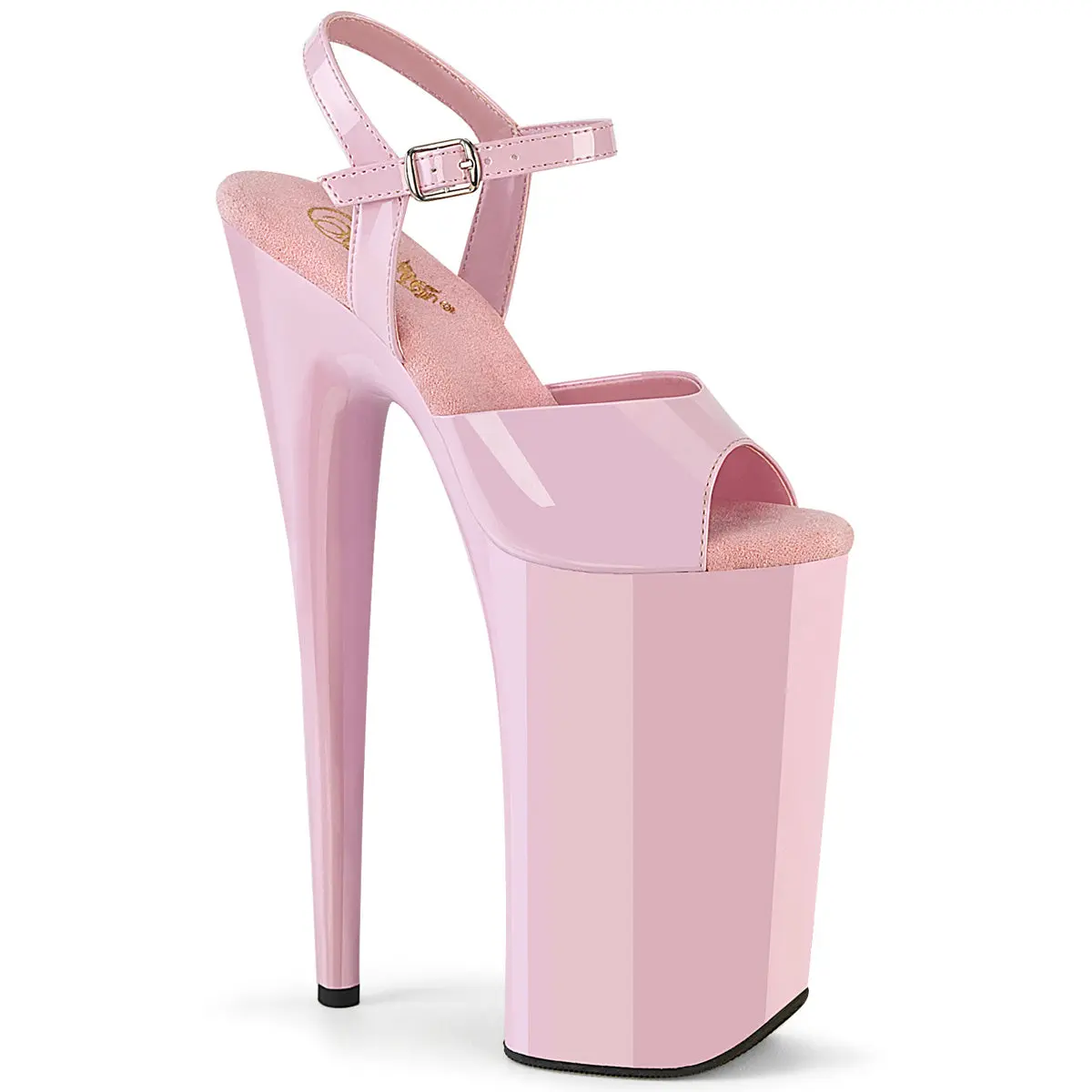 Classy Platform High Heels in Baby Pink Patent with Ankle Strap, Extreme 10-Inch Heel and 6.25-Inch Platform, Elegant, Stylish, Women, Stiletto Heel