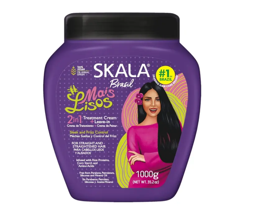 Skala Mais Lisos 2-in-1 Treatment & Combing Cream, Smoothing Conditioner for Frizz Control and Moisture, Enriched with Amino Acids for Type 1A Straight Hair, Paraben Free, 35.2oz