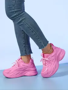 Women's Fashionable Patchwork Design Lace Up Chunky Sneakers, Casual Comfortable Breathable Sports Shoes, Female All-match Round Toe Running Shoes for Daily Wear, Running Athletic Shoes, Casual Running Footwear