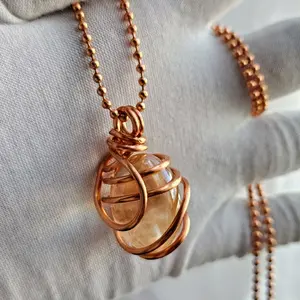 2.4mm Ball Chain Imperial Topaz Crystal Pendant Necklaces 24 Inches, Thick 14 Gauge Copper Wire Wrapped Jewelry, - Abundance, Confidence, Vitality [Made-to-Order]
