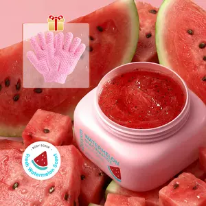 QUIYUM Fresh Watermelon Scented Body Scrub Kit - Niacinamide Enriched Exfoliator for Radiant Skin - 200g Body Scrub with Reusable Exfoliating Gloves - Summer Body Care Gift Set for Women