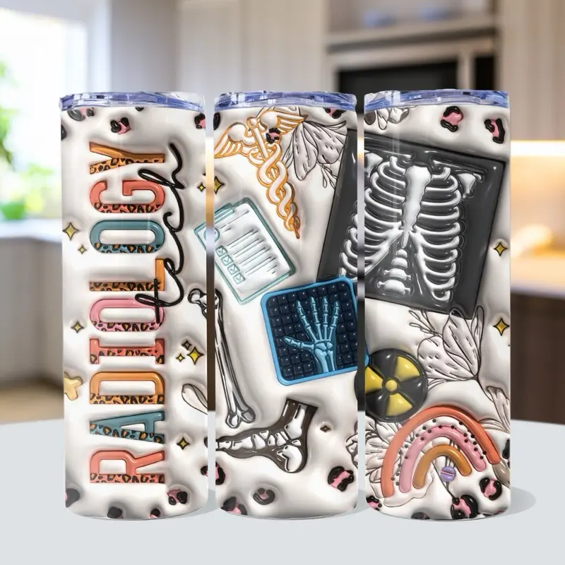 Stylish 20oz Stainless Steel Double Wall Vacuum Insulated Cup - Compact Radiology Tech Water Bottle for Adults with Classic Medical Icons, Colorful Patterns