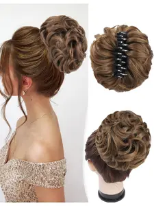 Claw Clip Messy Bun Hair Pieces for Women Messy Wavy Curly Clip Ins Hair Bun Extensions Tousled Updo Bun Hair Clip in Synthetic Hair Bun Ponytail Extension Curly Ponytails(Medium Golden Brown)