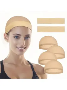 Silicone Anti-Slip Band & HD Wig Cap Set of 6, Adjustable Wig Fixing Headband, 2pc Silicone Bands & 4pc HD Caps, Women's Wig Accessories