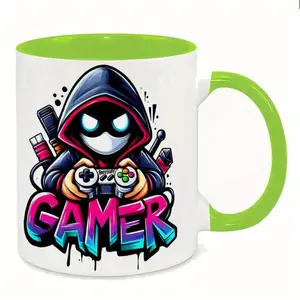2026  1pc Gamer Mug with Hoodie & Controller Design - 11oz Coffee Cup, Graffiti-Style "GAMER" Text, Hand Wash Only, Fun Gift for Gamers, Gaming Decor, Graffitistyle Mug, Reusable Drinkware