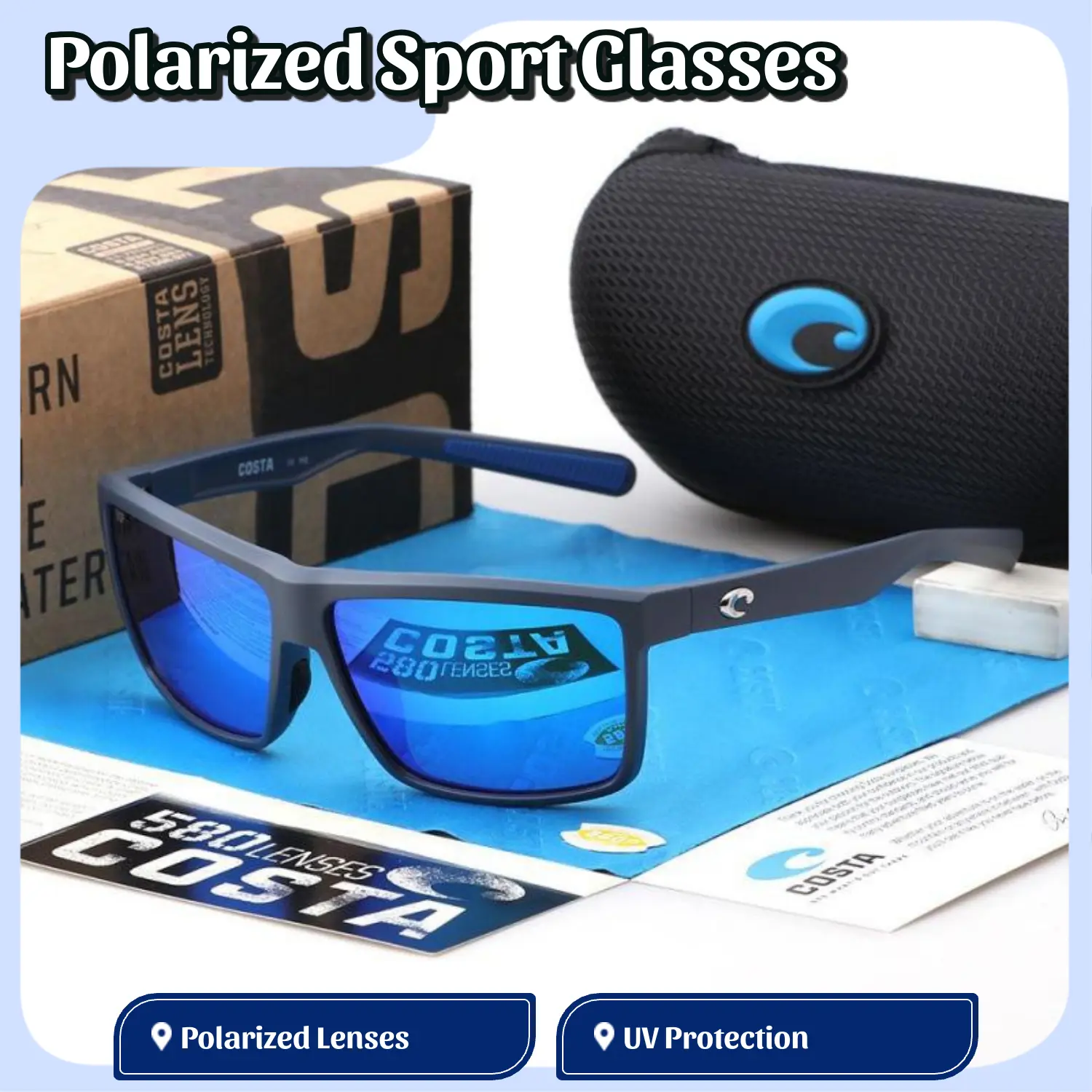 Full Box 2026  Costa Del Mar Rinconcito Polarized Sport Sunglasses UV Protection Fishing Driving Outdoor Shades for Men Women