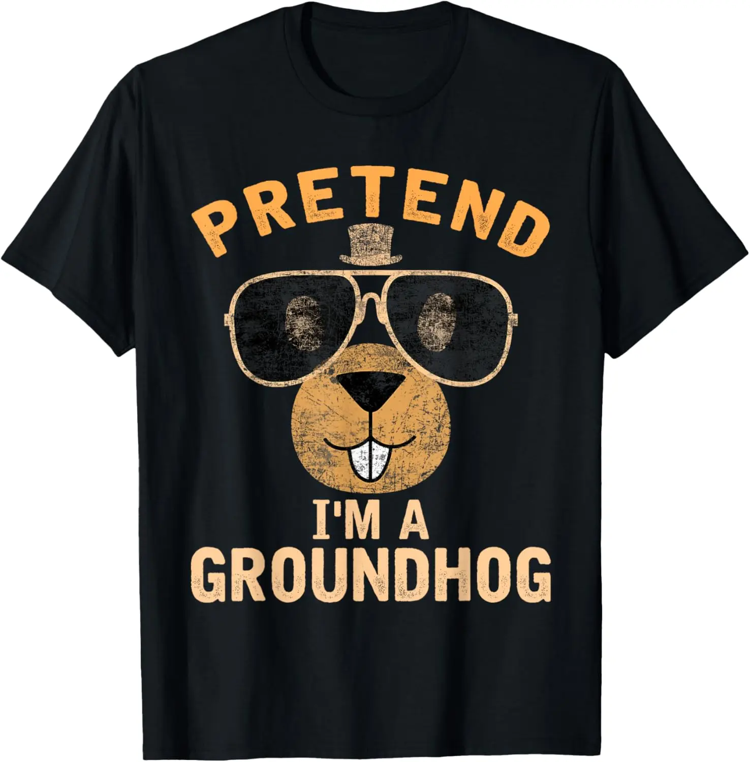 Men's Natural Soft Pure Cotton Shortsleeve Tshirt - Casual, Round Neck, Lazy Halloween "Pretend I'm A Groundhog" Costume Top, Fitness-Friendly Adult Menswear Gift