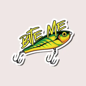 Fishing Lure Sticker | Bold Bite Me Decal for Anglers | Waterproof Vinyl for Tackle Box, Boat, Car, or Laptop