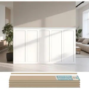 Premade Board and Batten Paintable Wainscoting Kit, MDF Accent Wall Panel for Kitchen Bedroom Living Room  Decor Covers 189 x 54 in. Molding Trim Slat with Edge Strip