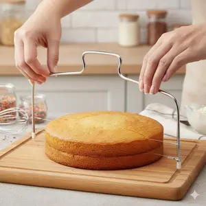 Adjustable Thickness Stainless Steel Bread Slicer Knife, Double Blade Anti-Rust Cutter, Even Slicing Tool for Baking Cakes, Precision Bread Cutting Tool with Thickness Control, Baking Utensils. Perfect for Home Bakers and Kitchen Enthusiasts.