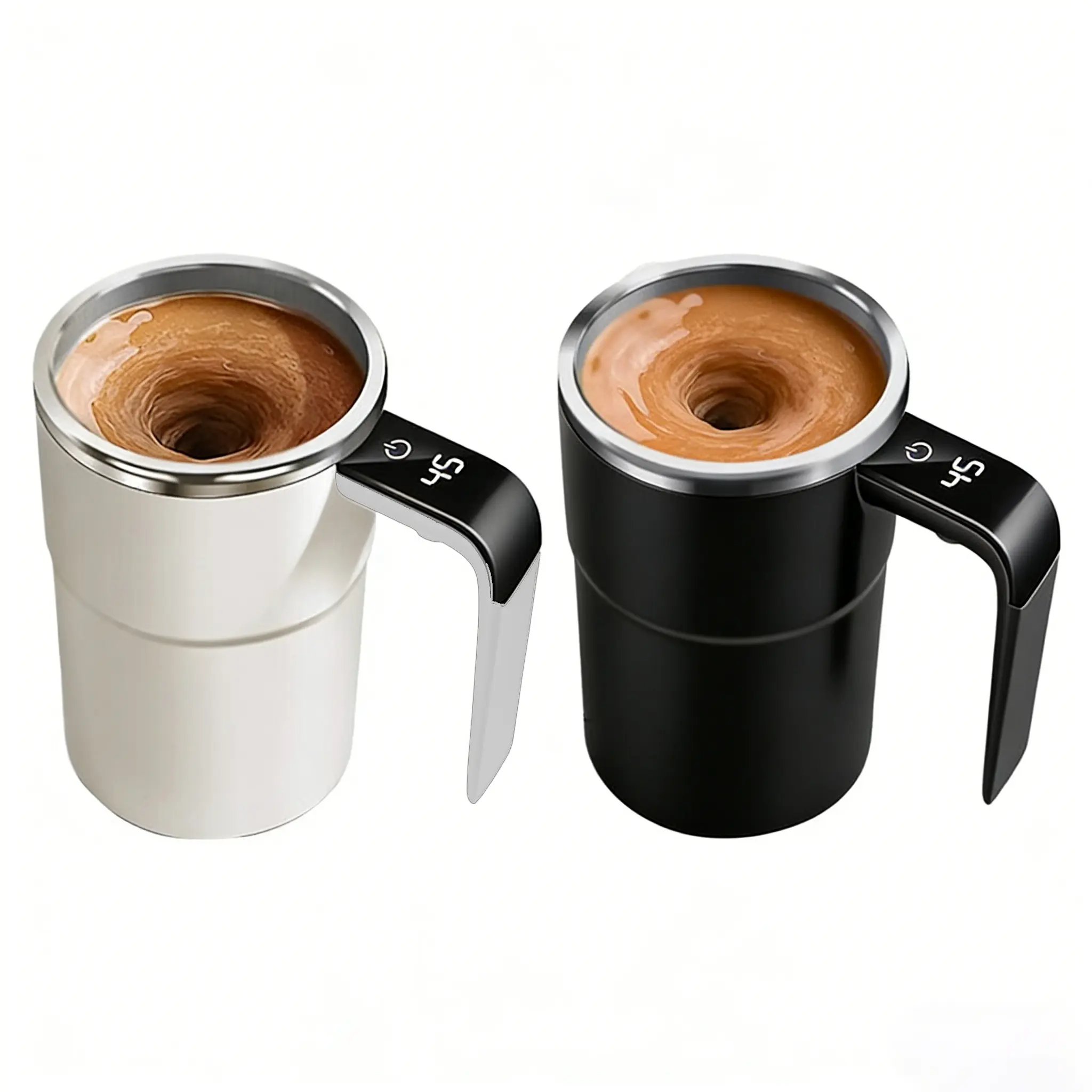 Reusable Magnetic Stirring Tumbler – 304 Steel Auto-Mix Cup with Temp Display, Spill-Proof Lid, 1-Button Stirring, USB Charging, Portable for Desk, Car, Gym (No Heating, Just Smart Design)