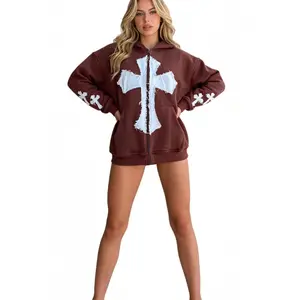 2025 New Trendy Brand Niche Design Ins Cross Patch Trendy Unisex Hooded Retro Luxury Jacket Sweatshirt