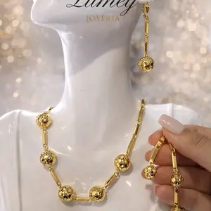 Lumejoy Joyeria Elegante Set Oro Laminado 14k XP Collar y Pendientes con Esferas Brillantes