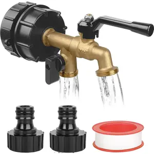 Double Outlet IBC Tote Adapter IBC Tote Fittings 275-330 Gallon IBC Tote To Garden Hose Adapter with 2.44" Fine Thread Water Tote Valve Water Tote  Hose Adapter (2 Outlets)