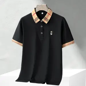 Men’s classic plaid color-block polo shirt made from soft, breathable cotton; comfortable short sleeves with a casual fit; classic polo collar; suitable for work, golf, travel, and everyday wear.