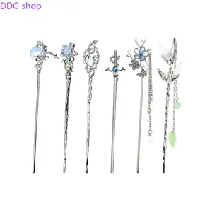 6PCS Star & Moon Hair Sticks for Buns, Vintage Silver Metal Hair Chopsticks, Elegant Updo Holders for Long Hair, Chinese Hanfu & Asian Hairpins for Women & Girls