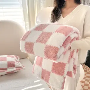 Checkered Flannel Throw Blanket, Soft Cozy Checkerboard Grid Pattern Fleece Blanket for Couch Bed Sofa, Soft Warm Blanket
