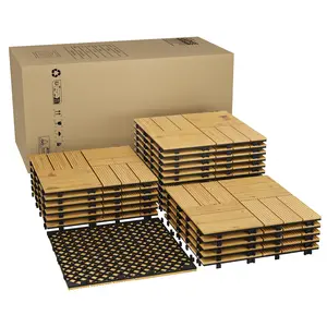 [GAOMON]22 PCS Acacia Wood Deck Tiles, 12"X12" Solid Wood Interlocking Flooring for Patio & Balcony, All Weather Waterproof Outdoor Indoor Tile for Poolside, Garden, Backyard, Yellow