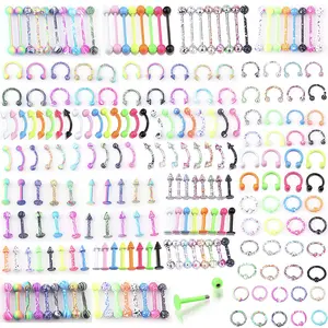 10 sets of multi-colored stainless steel paint-coated nose rings, eyebrow piercings, and C-shaped ear bone piercings.Suitable for both men and women.Includes CBR rings and European/American lip piercing accessories.