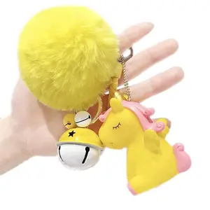 Cute Unicorn Keychain for Bags & Keys – Soft Fur Ball with Bell Charm – Magical Gift for Girls, Teens & Whimsical Style Fans