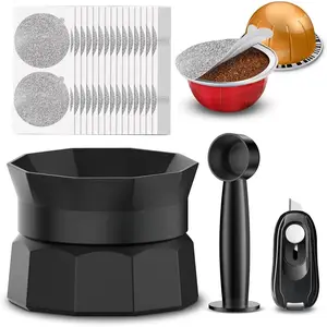 Vertuo Pods Kit: Vertuo Refillable Pod for Faster Seal  Pods Vertuo Espresso VertuoPlus Coffee Capsule - with 100 count Aluminum Foil Lids, Scoop and Lid Opener(NO PODS)