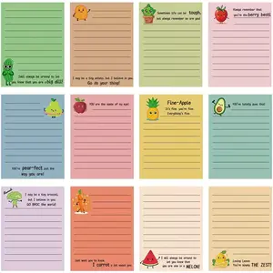 12pcs Fruit & Vegetable-Themed Motivational Sticky Notes 4x3-Inch Inspirational Note Pad Positive Emotion Support Gift Fun Horizontal Line Sticky Notes Desk Accessories for Colleagues & Employees