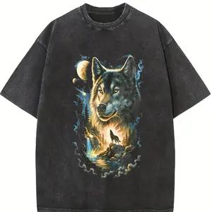 Wolf Vintage 90s Graphic Style Comfort Colors Shirt, Grunge Retro Howling Wolf Faded Shirt, Nature Galaxy Y2k Streetwear, 2000s Wolf Gift