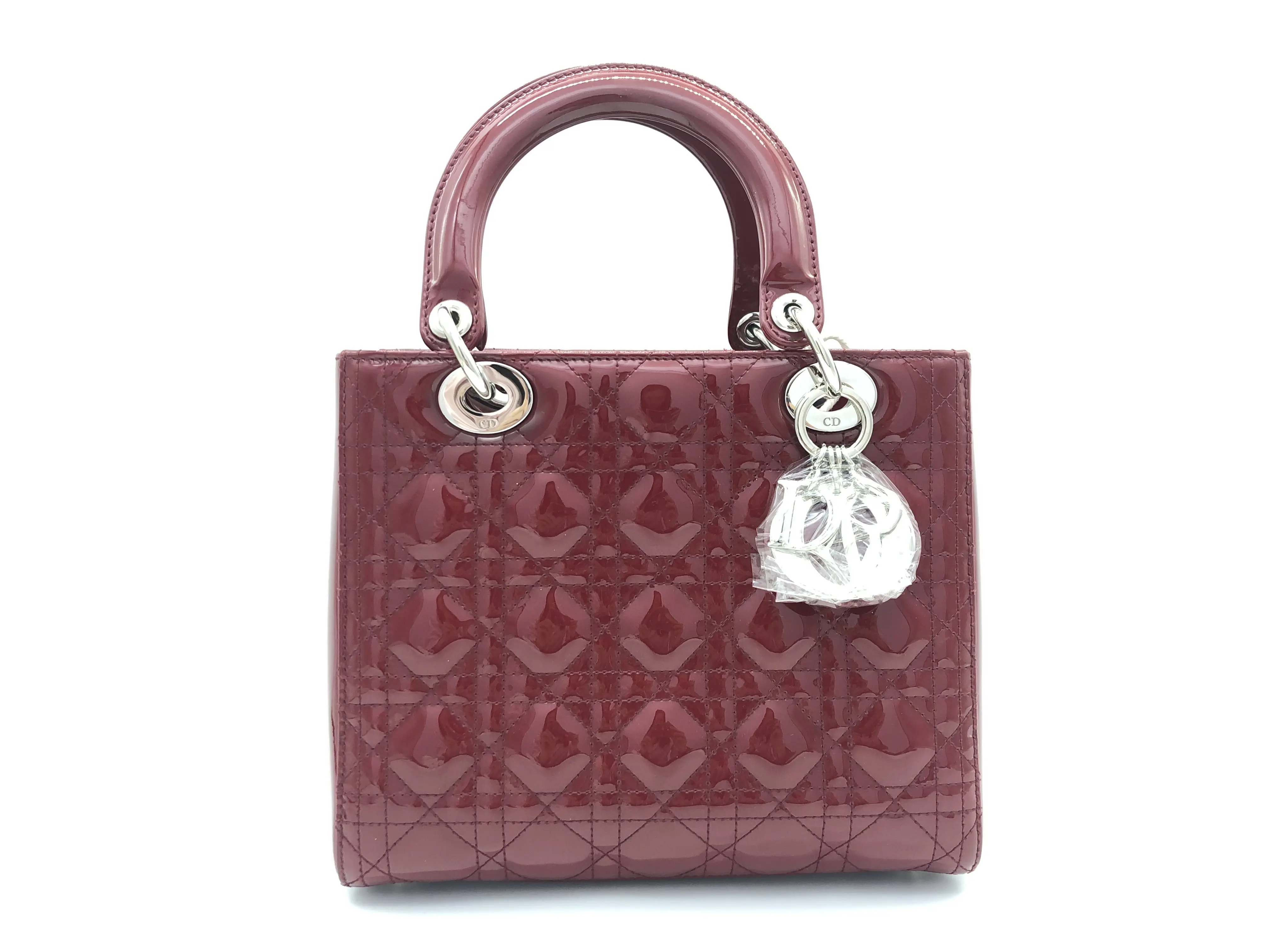 Pre-owned Dior Christian Lady Large Patent Cannage Burgundy Shoulder Bag