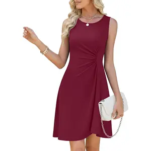WEACZZY Women's Summer Sleeveless Dress Ruched Waist Flowy A Line Midi Cocktail Party Dresses