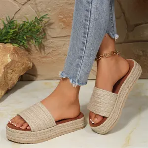 Women's Woven Upper Open Toe Wedge Sandals Espadrille Platform Beach Shoes