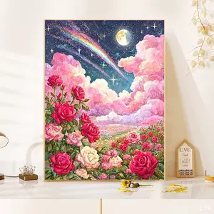 1 Pc 5D Dreamy Starry Sky Rose Garden Diamond Painting Full Round Drill 30x40cm Mosaic Cross Stitch DIY Home Decor