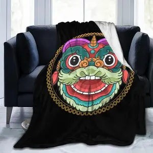 Chinese New Year Lion Dance Throw Blanket 40"x30" Super Soft Flannel Blanket Fuzzy Cozy Blanket