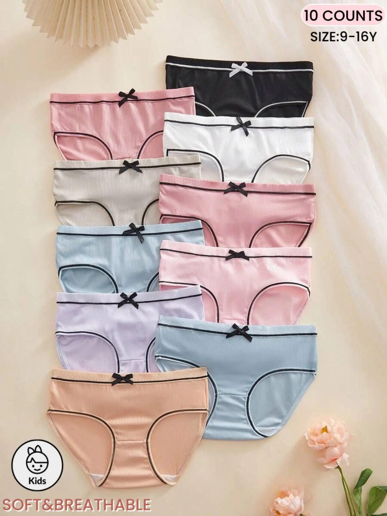 Girls' Simple Casual Comfortable Breathable Panties, With Cute Bow Design,Elastic Waistband, Student Underwear, Comfy Underwear, Daily Wear,Girl's Briefs for All Seasons