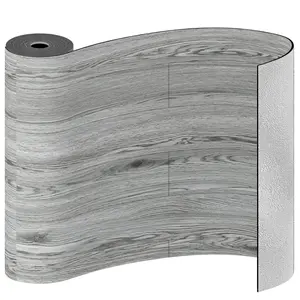 Vinyl Flooring Roll, Wood Grain Peel and Stick Tiles 23.6"x 393.7"/64 Sq.Ft, Wear-Resistant and Waterproof Vinyl Plank Flooring for Bedroom Living Room RV Office, Grey