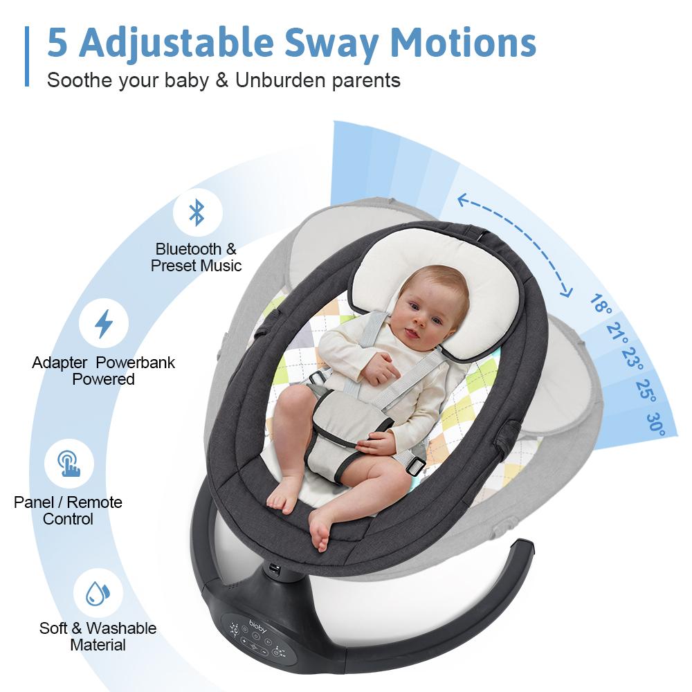 COMOMY Baby Swing for Infants with 5 Natural Sway Speeds, Portable Bt Music Baby Swing with Remote Control & 5-Point Harness, Hands-Free Baby Soother, Lightweight Baby Rocker for 5-20 Lb, 0-6 Months, Black, Valentine's Day
