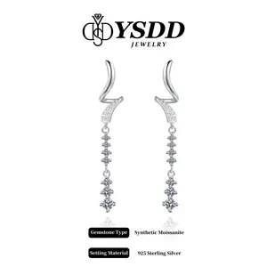 【6.13 Long Earring】Infinity 1CT Total 4cm Long Drop Earring Full Moissanite vvs Synthetic Moissanite Earrings in 925 Sterling Silver