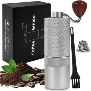 Manual Coffee Grinder Gift Box Detachable Stainless Steel Conical Burr Aluminum Coffee Bean Grinder with 25 Grinding Settings Cleaning Brush for Espresso Moka Pot Camping Silver