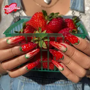 Strawberry Press On Nails – Juicy Red Summer Fruit Nail Art, Realistic Berry Design for Sweet Coquette Cottagecore Vibes