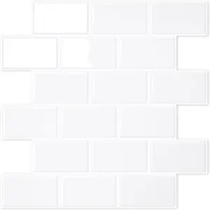 10-Sheet White Subway Tiles Peel and Stick Backsplash, Stick on Tiles Kitchen Backsplash (Thicker Design)