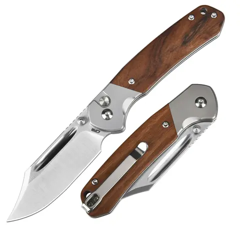 CJRB Bowie Pyrite Portable Hand Tool Pocket Knife - 3.15in AR-RPM9 Steel Clip Point Blade, Sand-Polish Wood Handle, Pocket-Ready Size, RPM9 Cut Power, Compact and Convenient Durable EDC Survival Tool for Camping, Father's Day Gift