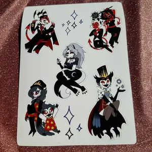 Helluva vinyl sticker sheets and mini button sets