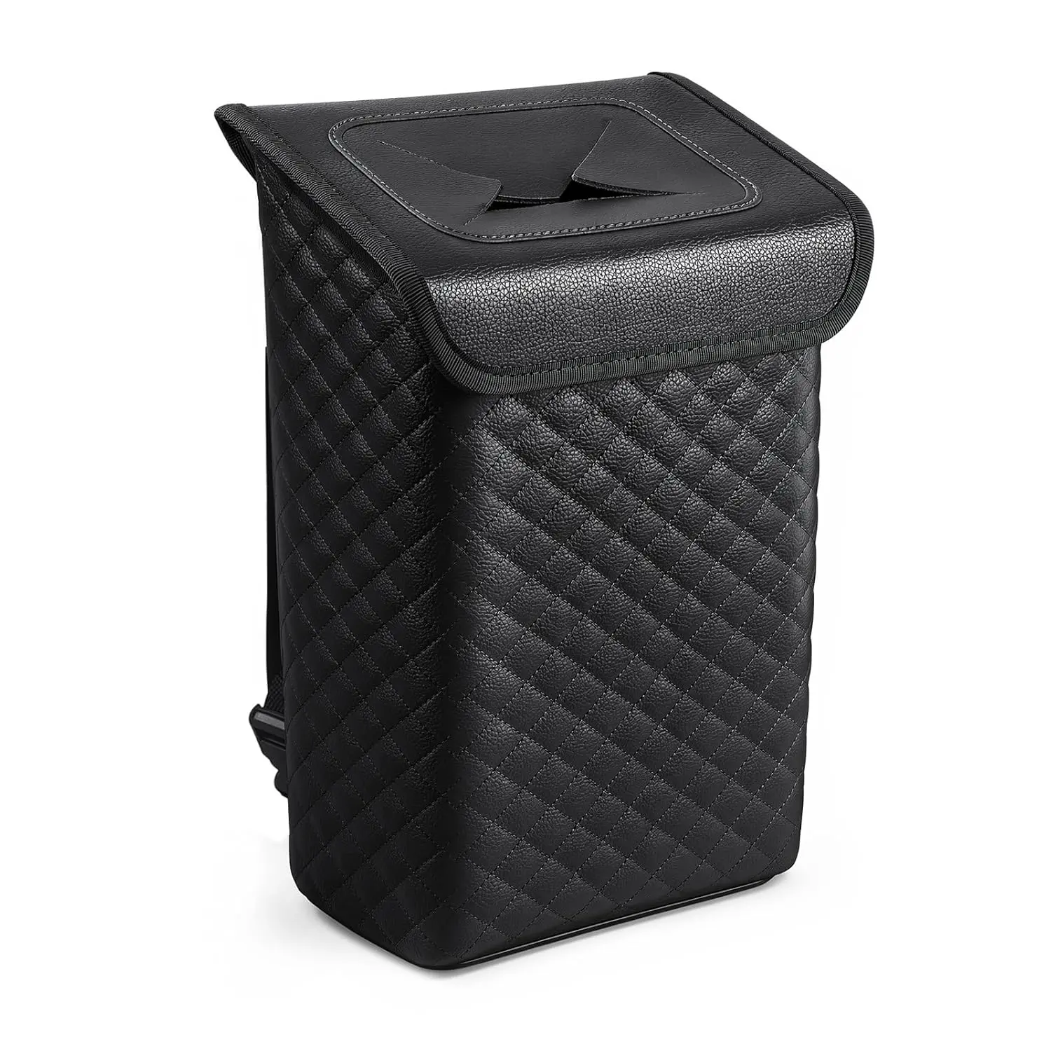 Leather Trash Can with Lid - 2 Gal/7.5L Single Unit Home Supplies Container, Leakproof Removable Liner, Quick Access Opening Multipurpose Bin, Bucket