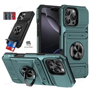 Magnetic Ring Kickstand Case For iPhone 17 Air 16 15 14 13 Pro Max Plus Dual Layer Heavy Duty Drop Protection Wallet Card Cover