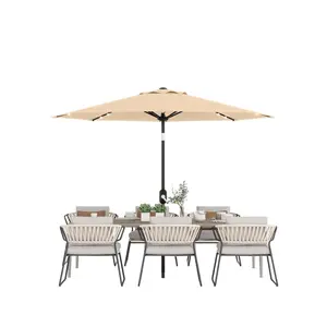 10ft Solar LED Patio Umbrella With 40 Lights Waterproof Market Table Parasol UV Fade Resistant Outdoor Umbrella With Tilt And Crank For Pool Deck Backyard And Garden