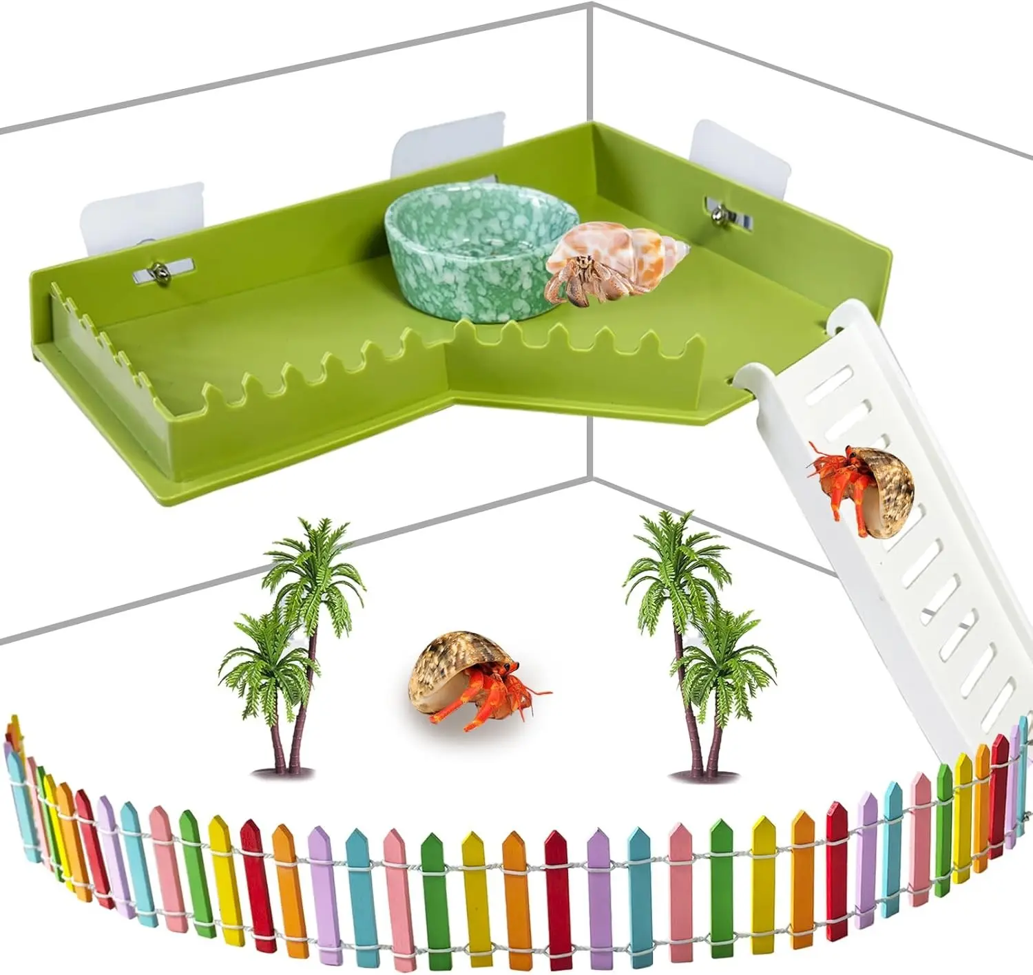 Hermit Crab Platform with Ladder Climbing Toys Hermit Crab Climbing Wall Shelf Habitat Reptile Tank Decor Terrarium Accessories for Leopard Gecko Frogs - Plastic Material