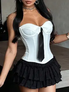 Apperloth Studio Women Sexy White Corset With Tie Office Lady Style Tops
