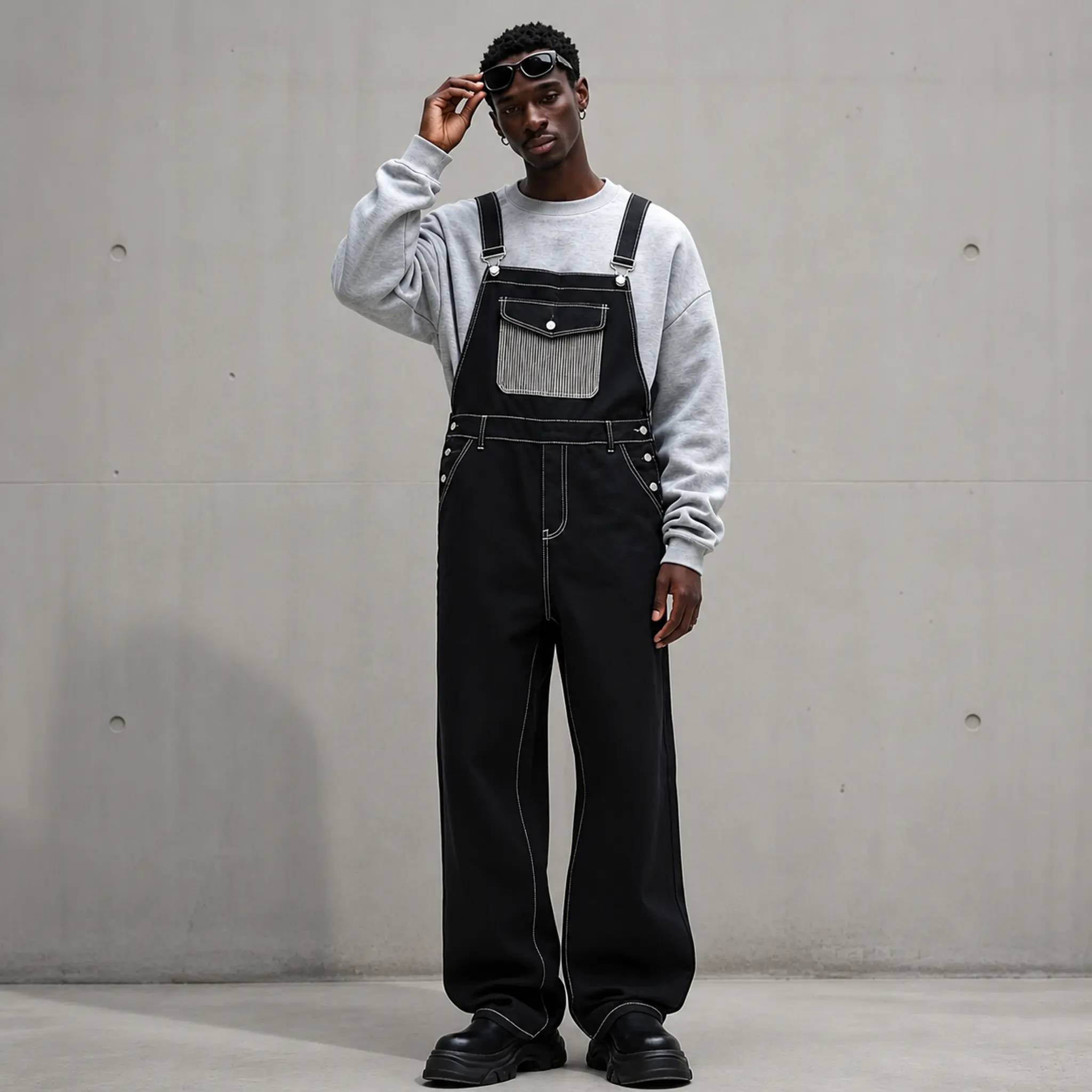 Trendy Streetwear Men's Baggy Denim Bib Overalls Vintage Relaxed Fit Casual Jumpsuit