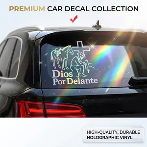 Western Cross Jesus Religious Car Sticker - Waterproof Vinyl PVC Self-Adhesive Auto Exterior Accessory, Easy-Install Long-Lasting Faith Display, Christmas Gift, Dios Por Delante Decal