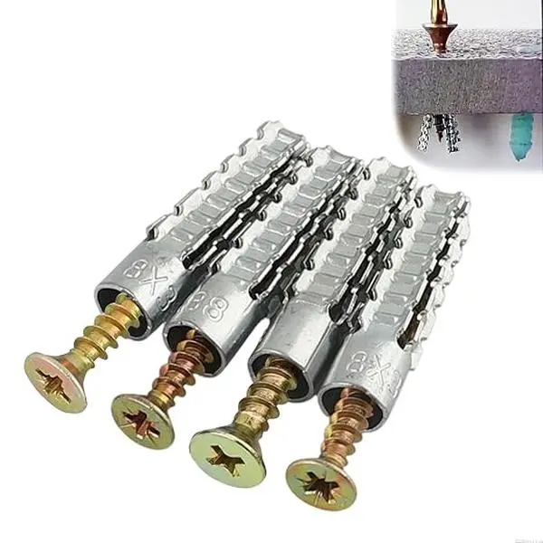 Spring DIY Wall Mount Essentials Metal Expansion Screws, Serrated Barbed Cement Wall Anchors, Sturdy Anchors for Concrete & Wall Installation
